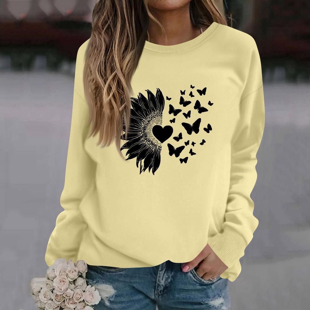 Женская модная повседневная толстовка с длинным рукавом и круглым вырезом с принтом