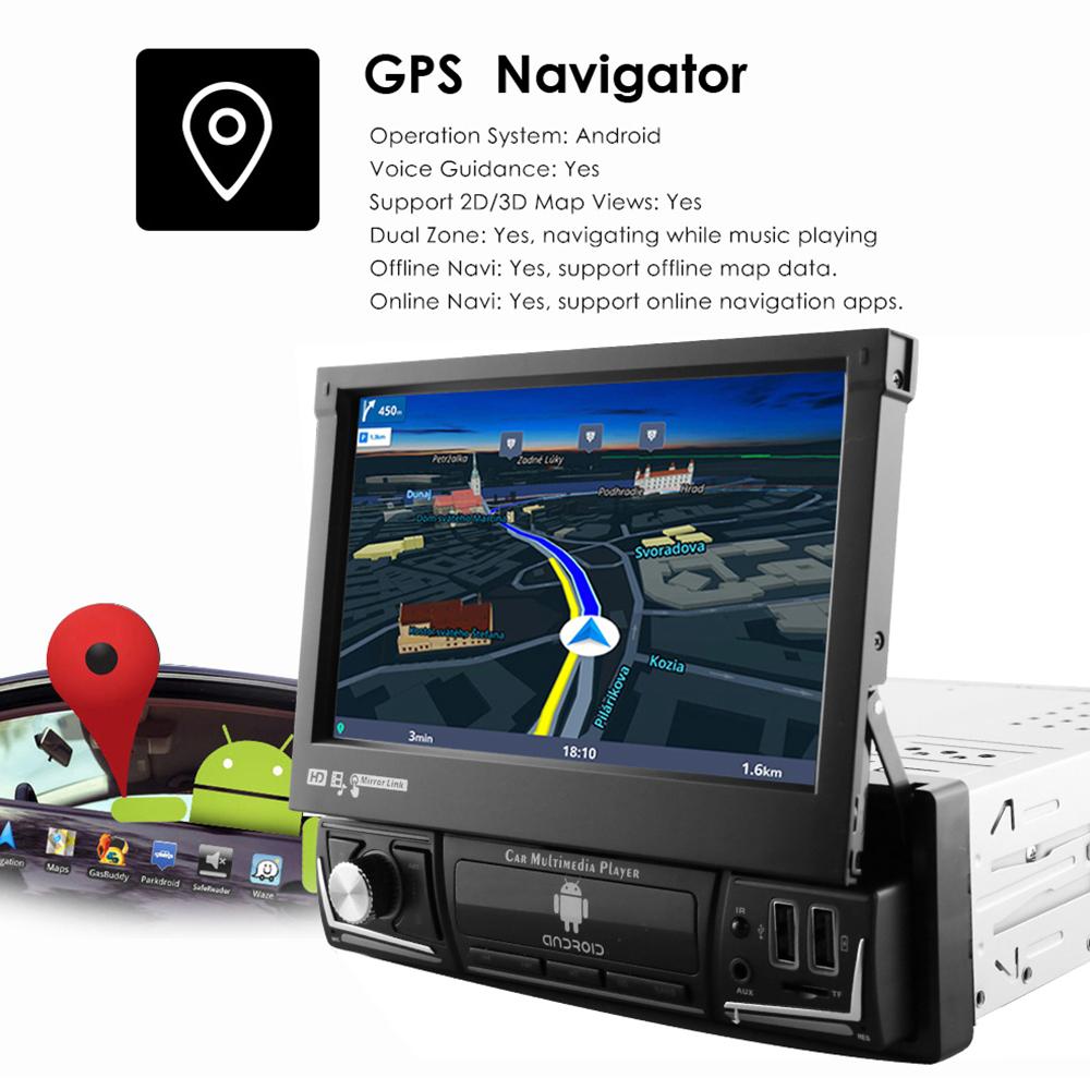 Автомобильная магнитола Hizpo 7 дюймов, одинарный, 1 Din, авторадио, CarPlay, GPS-навигация, выдвижной экран, 1Din, Android 12, мультимедийный плеер, универсальное аудио-видео головное устройство