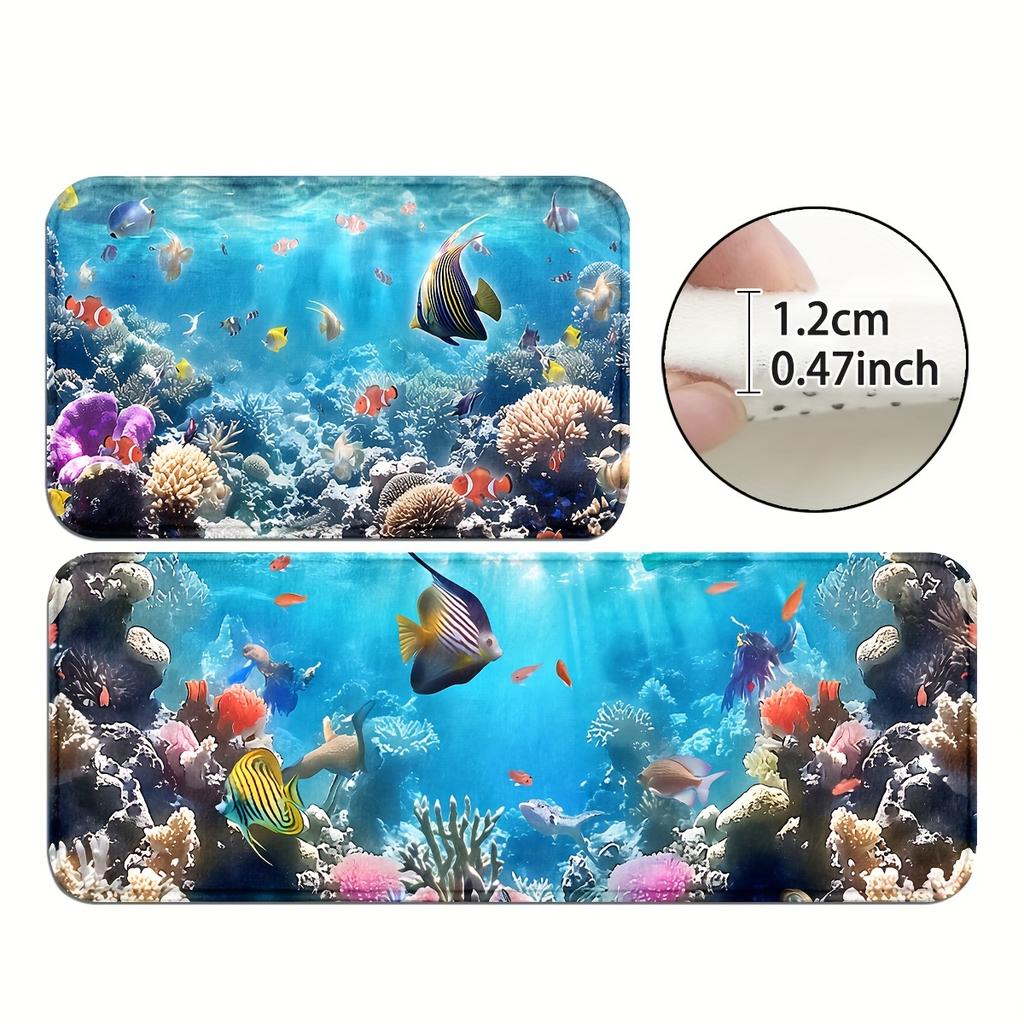 1Pcs Deep Sea Marine LifePattern Floor Mat Modern Kitchen Polyester Rug Non-Slip Colorful Indoor Carpet, For Home Bathroom Bedroom Living Room Decor