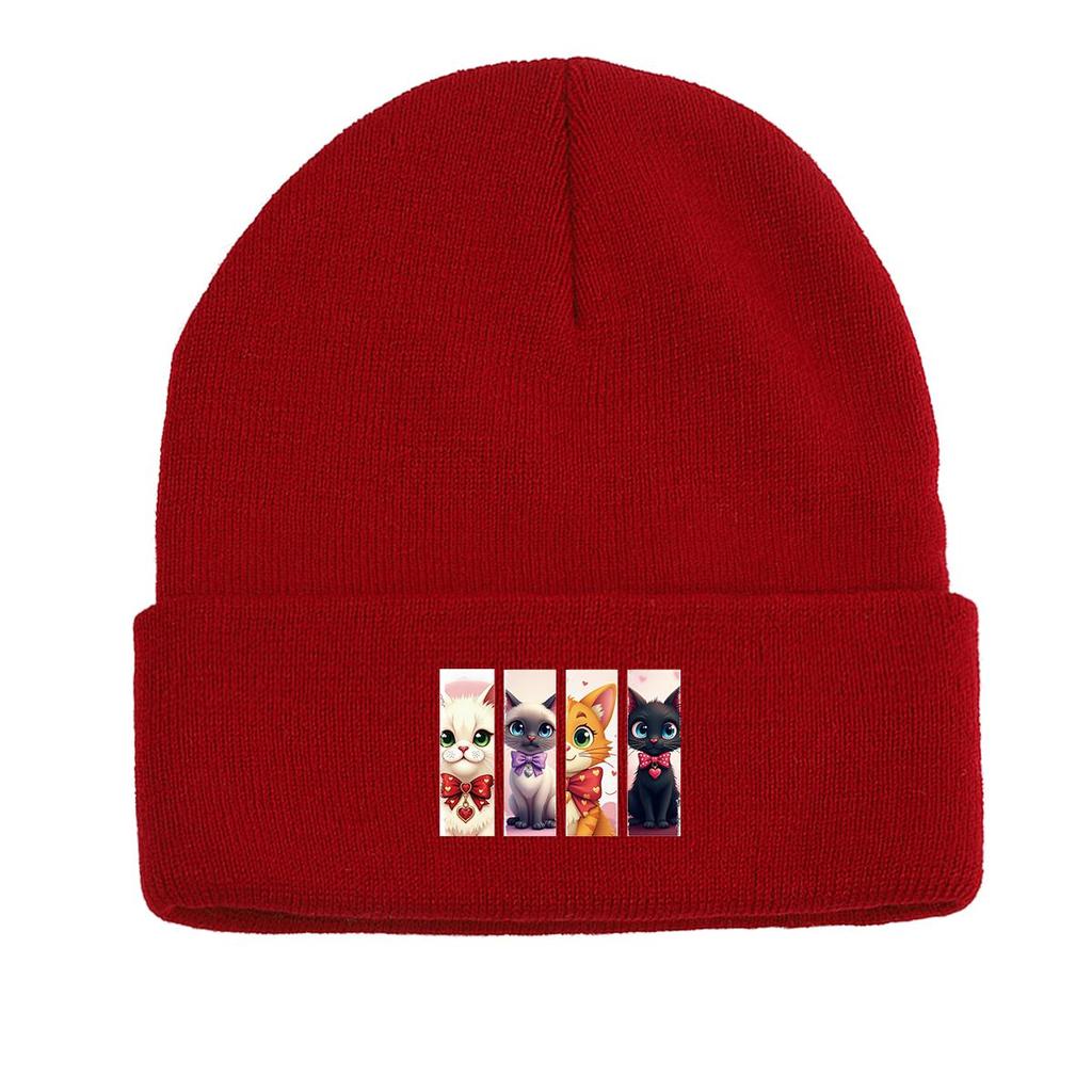 Зимняя вязаная шапка с изображением мультяшного кота, шапка с черепом животного, легкая манжета, модная вязаная шапка-капка