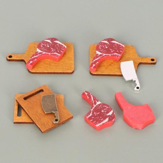 Mini Steak And Knife Set 3Pcs/Set Cutting Board, Tiny Wooden Realistic Miniature Food Display for Doll Mansion Kitchen Butcher Board