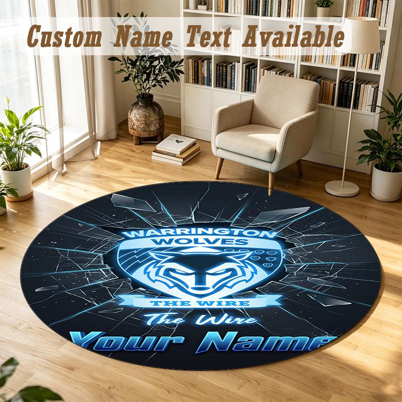 Round Rug Custom NameWarrington Wolves FC Pattern Non Slip Carpet Home Floor Decor