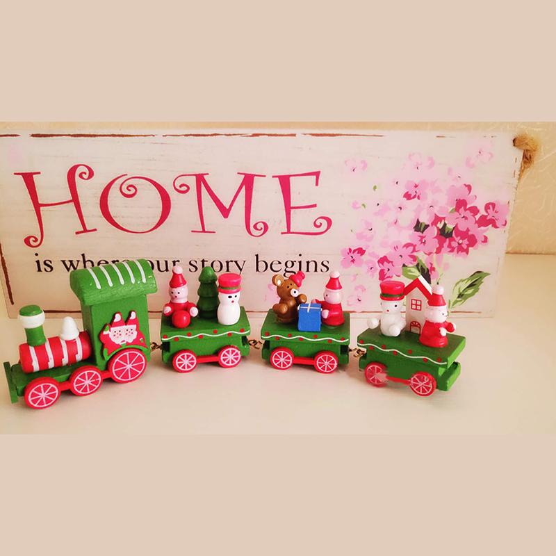 Деревянный поезд рождественские украшения четыре секции окна настольный орнамент мини поезд декор набор для рождественской вечеринки