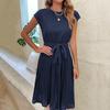 Summer Holiday Women's O Neck Short Sleeve Solid Color Pleadted Chic Pleated Dress