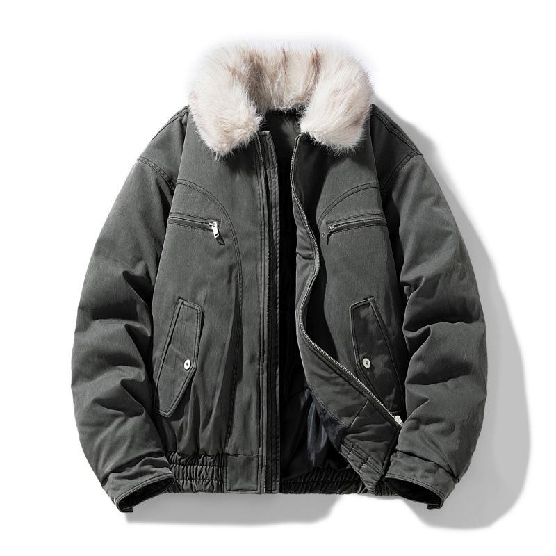 Зимняя хлопковая одежда с воротником из овечьей шерсти, свободный повседневный стиль в американском стиле для зимы