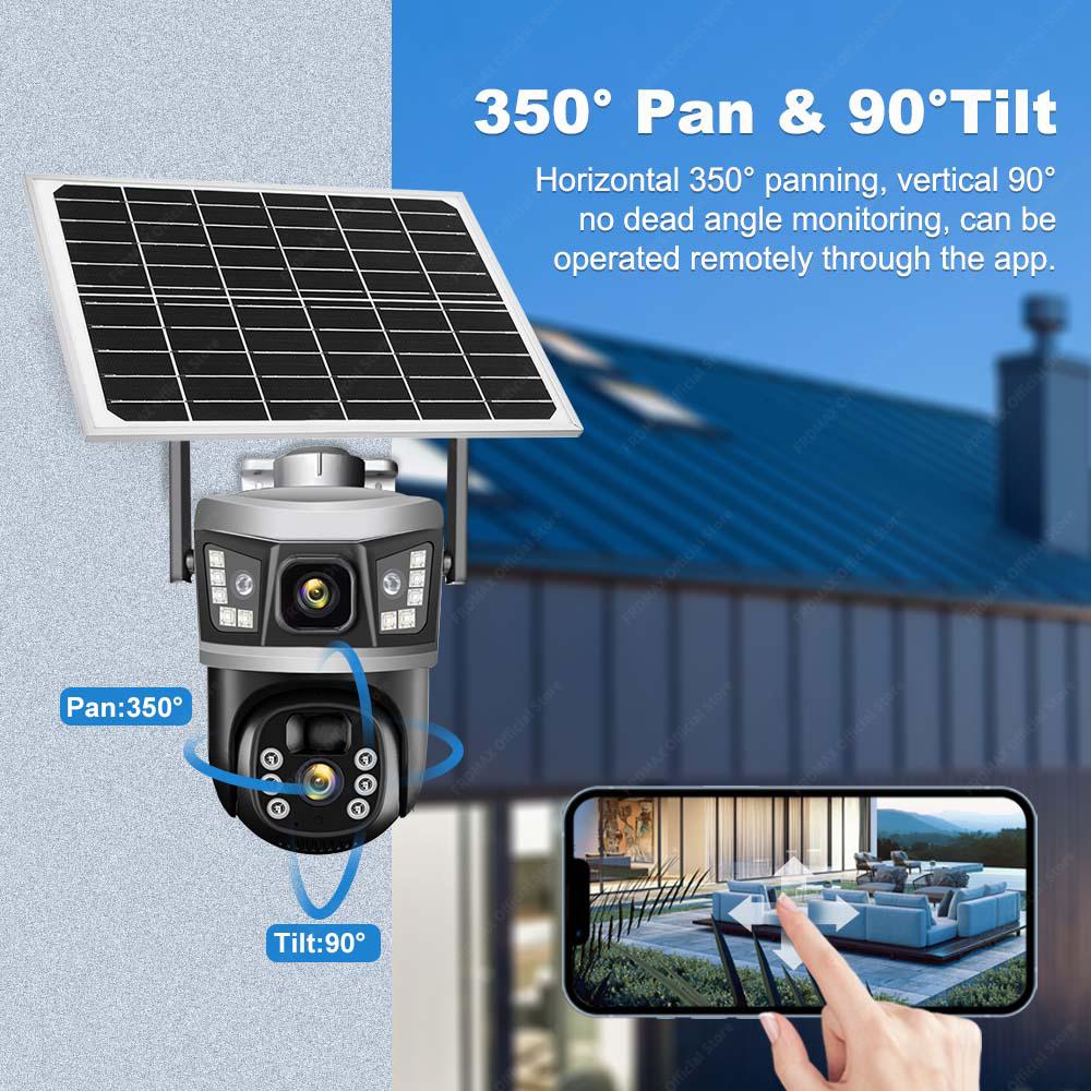 12MP 6K WiFi Solar Outdoor Wireless Lens Dual Screen PTZ Security Camera Auto Tracking Smart CCTV Video Surveillance