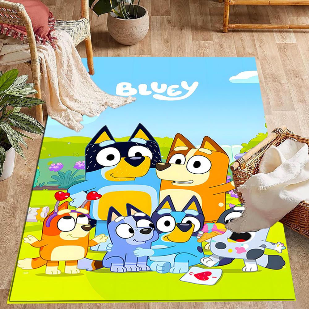 Bluey's Bus Adventure Themed Anti-Slip Rugs - Polyester Home Decor, Suitable for Bedrooms, Living Rooms, Doorways, Studios, and Decorations