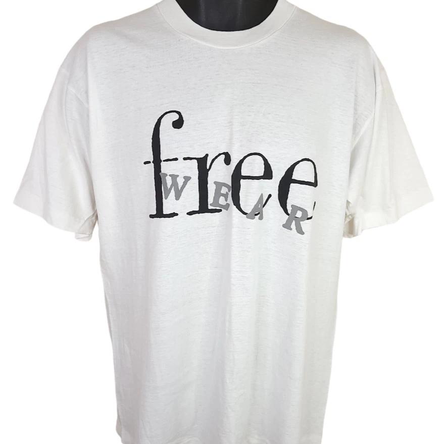 Vintage Free Wear 100% Cotton T-shirt Mens Tees Top Mens Size Large 90s Johnathan Hoenscheidt Made In USA
