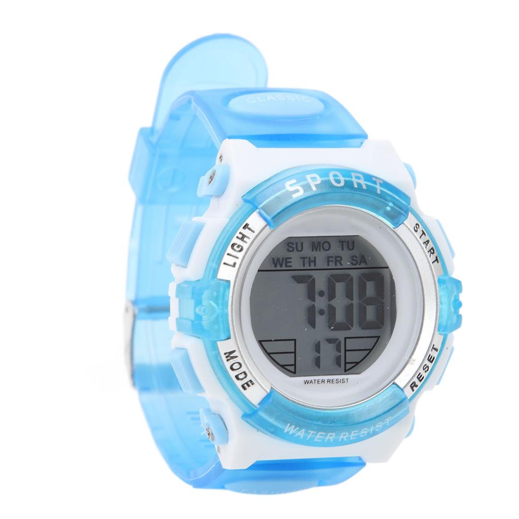 Digital Chronograph Watch Girls Student Electric Waterproof PU Strap for Swimming Sports with
