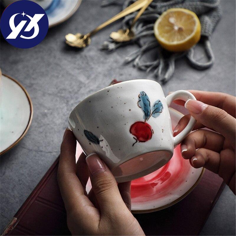 Керамическая чашка для кофе и блюдце, 175 мл, чашка для послеобеденного чая, фарфоровая чашка для молока, ручная роспись, лимон