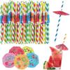 50x Cocktail Umbrella Straws Tropical Hawaiian Pool Party Drink Decoration Straw