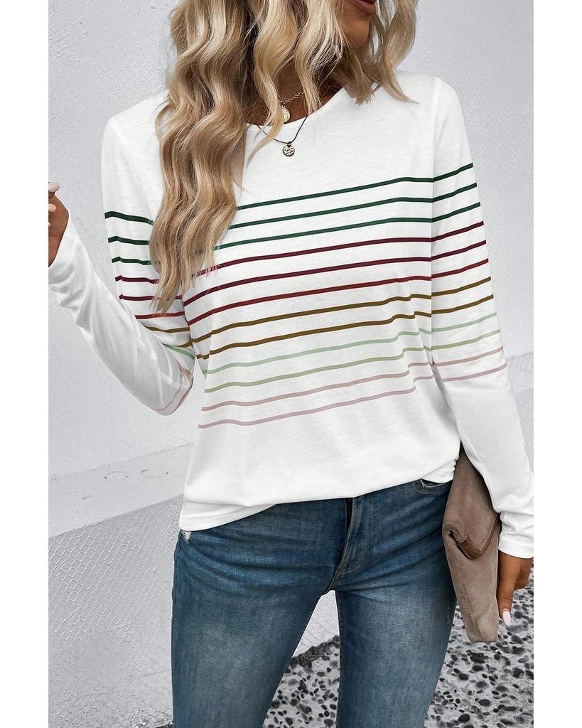 Azura Exchange Multicolor Striped Crew Neck Long Sleeve Top