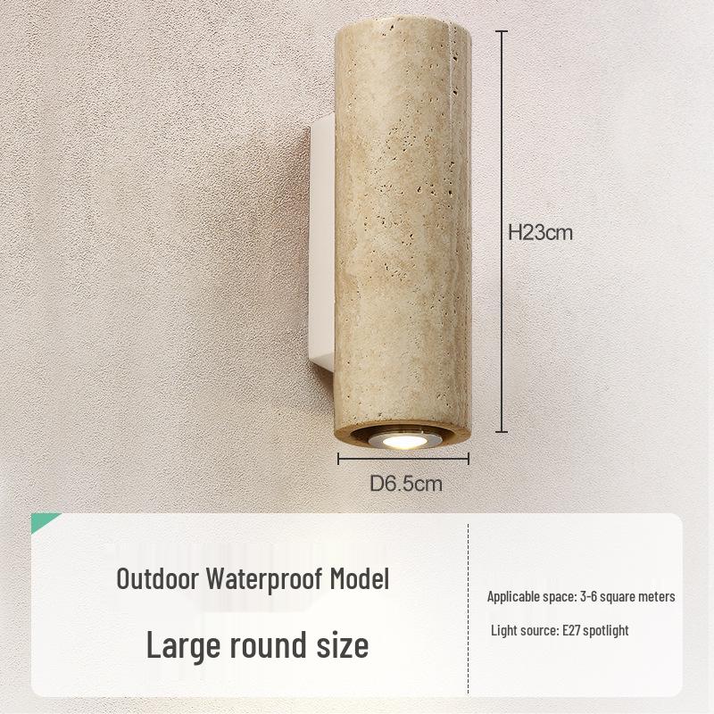 Желтый травертиновый настенный светильник в стиле ваби-саби для спальни, внутреннего двора или балкона - Водонепроницаемый уличный светильник.