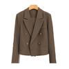 Spring Women Breasted Office Cropped Blazer Lapel Solid Color Long Sleeve Double Jacket Suit Coat