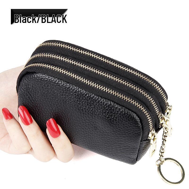 Европейский и американский мини-клатч из натуральной кожи: Простой модный кошелек для монет и ключей на трех молниях