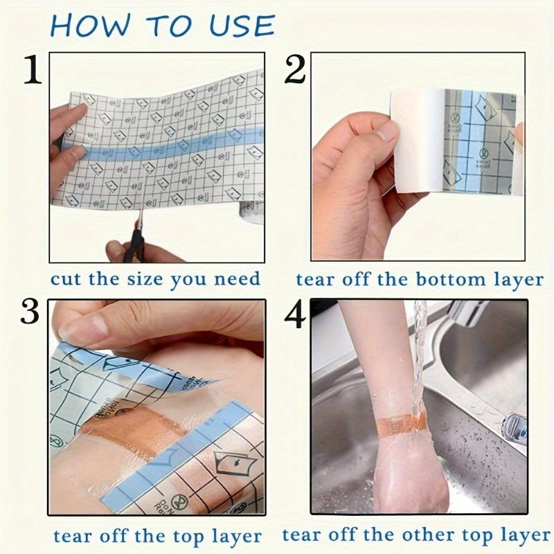 5 Rolls Of, Transparent, Stretchable Bandages - Ideal for Swimming, Showering & Tattoo Care, Secure Adhesive with Grid Patterns