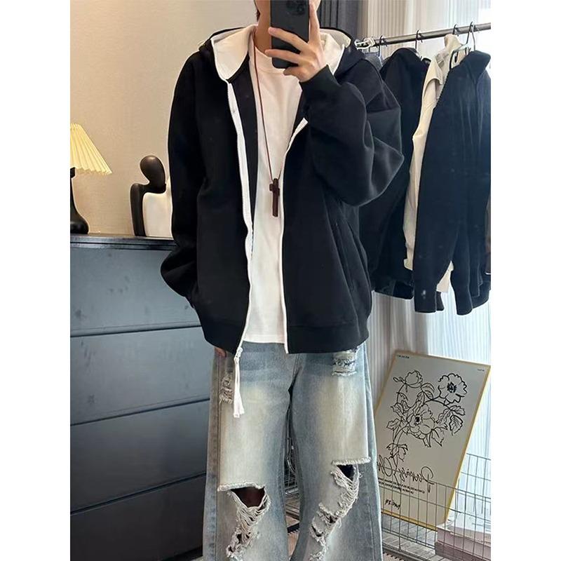 Men's Autumn Winter Color Block Zipper Hoodie - Trendy and Casual Hooded Sweatshirt