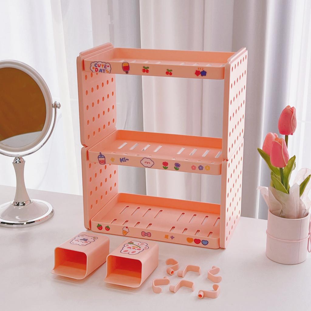 Kawaii Минималистский настольный органайзер для хранения вещей с крючком, держатель для ручек, студенческое общежитие, канцелярские принадлежности, косметика, полка для хранения разных вещей