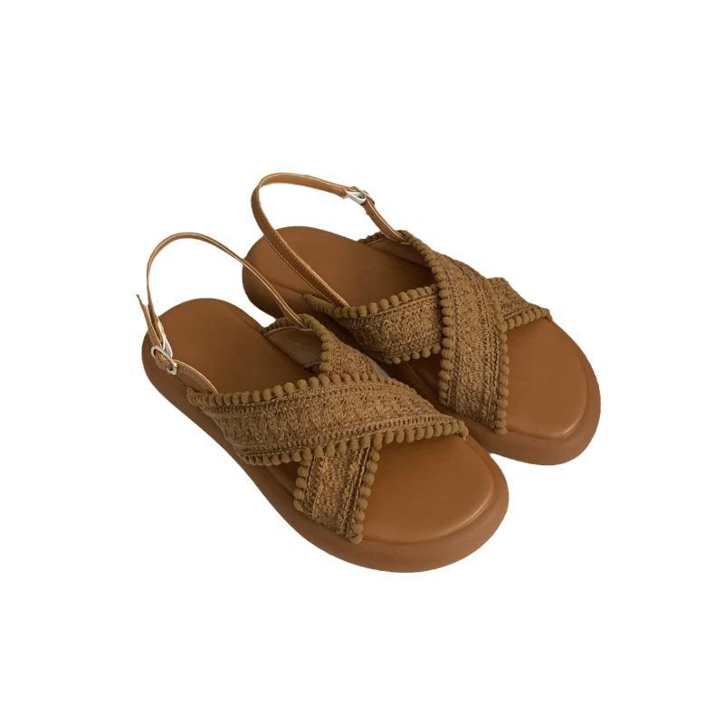 Flat-bottomed Retro Woven Small Cool Slippers Women's Shoes Summer Wear 2025 New Summer Beach Sandals