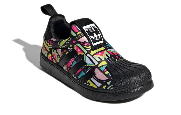 Adidas Originals SUPERSTAR 360 Comfortable Abrasion Resistant Low top Skateboard Shoes Black Yellow Kids' EE8386