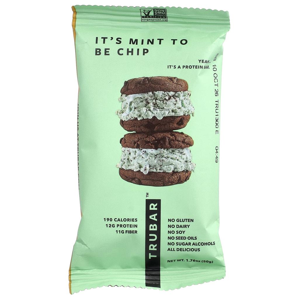 Trubar, Plant-Based Protein Bar, It's Mint To Be Chips, 12 Bars, 50g (1.76oz) Each
