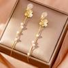 No Piercing Long Imitation Pearl Tassel Earrings Flower Earrings Earrings Round Face