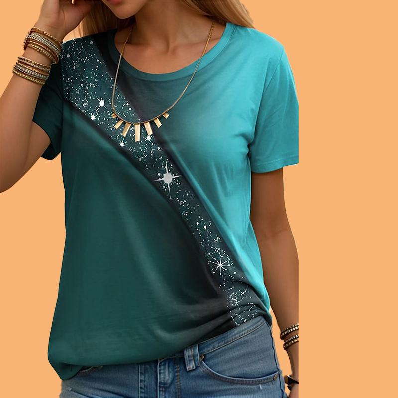 Women's Summer T-shirt Sequin Printed Short Sleeved T-shirt Casual Printed Top