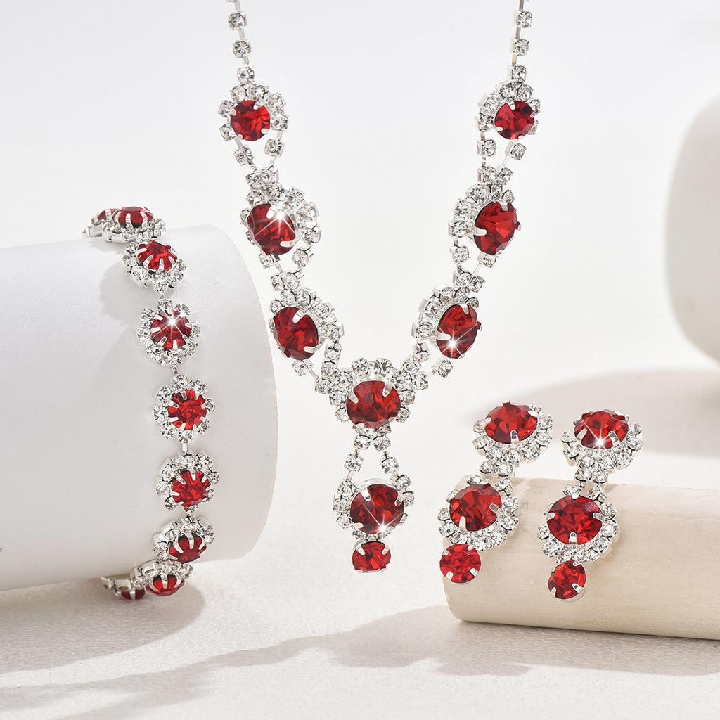 3/4pcs Sweet Romantic Style Colored Zircon Inlaid Women's Necklace Earrings Bracelet Set Banquet Dress Elegant Accessories
