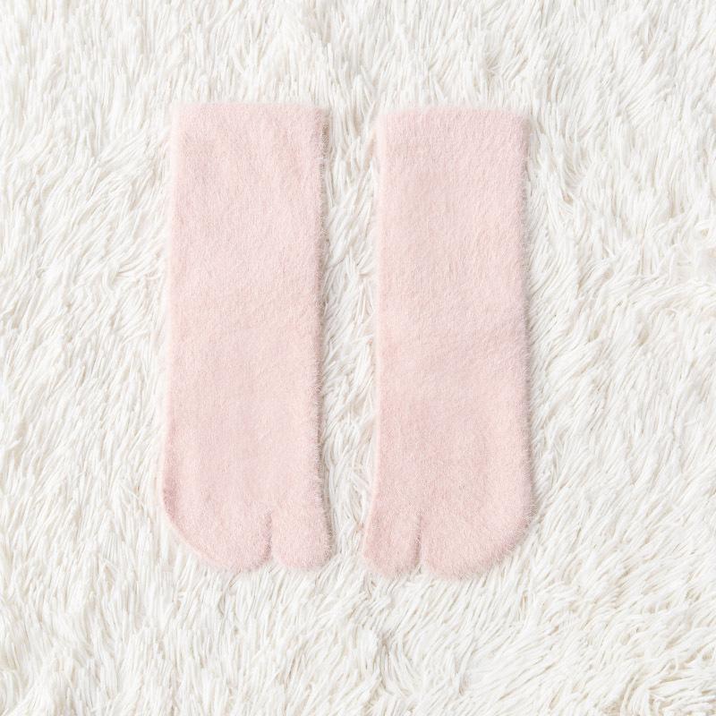 3 Pairs Woman Girl Winter Tabi Socks Short Tube Warm Two Toed Sock Thick Soft Cozy Plush Solid Color Split Toe Bed Sleep Socks