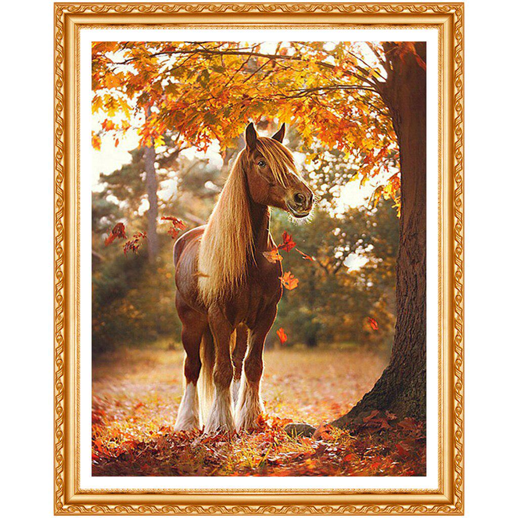 DIY Алмазная картина "Лошадь и осенняя кленовая роща" Вышивка крестом Горный хрусталь Картина Подарок
