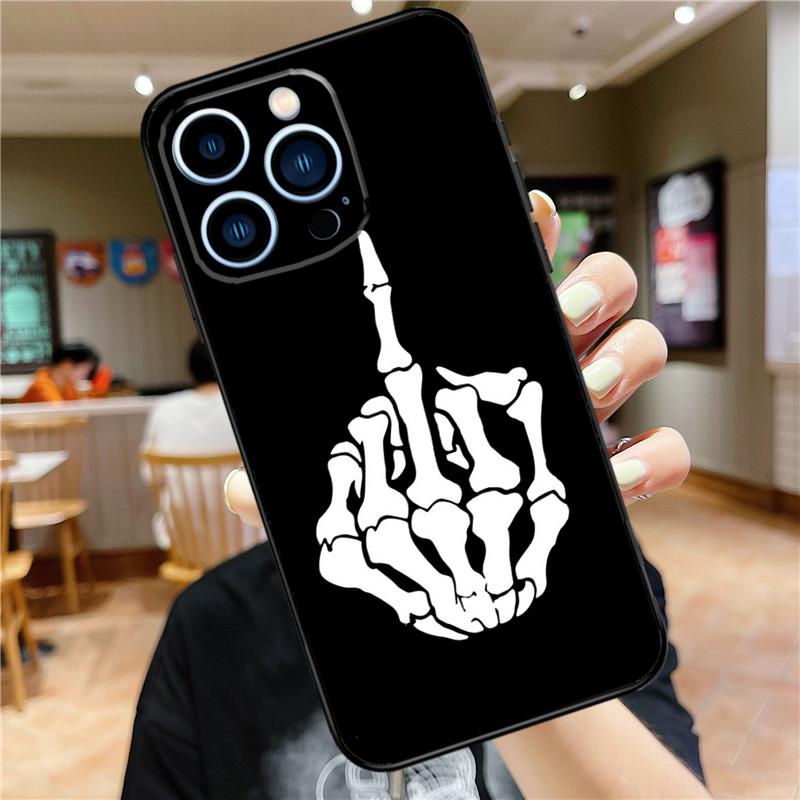 Чехол 'Скелет Средний палец' для iPhone 16 15 11 12 13 14 Pro Max XS XR X 7 8 Plus 12 13 Mini Мягкий чехол