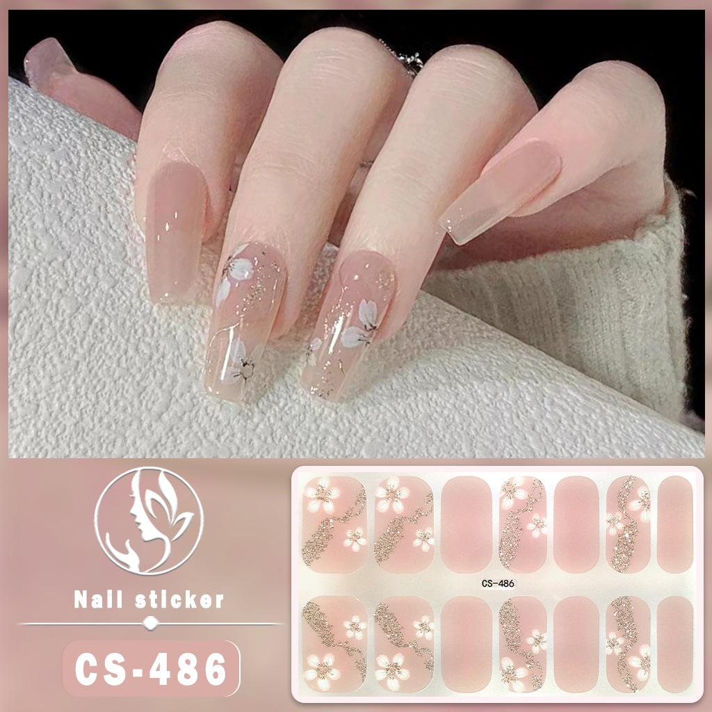 CS Waterproof No-Cure Gel Nail Wraps, Full Cover Japanese & Korean Style Floral Pattern Nail Stickers, Nail Patch Films