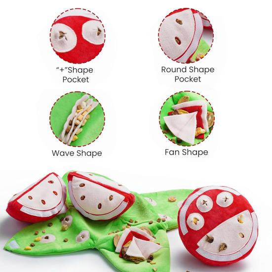 Образовательная интерактивная игрушка для собак Арбуз Плюшевая игрушка-головоломка Прятки с пищалкой и шуршащими звуками для маленьких и средних собак Тренировка IQ Игрушка для жевания