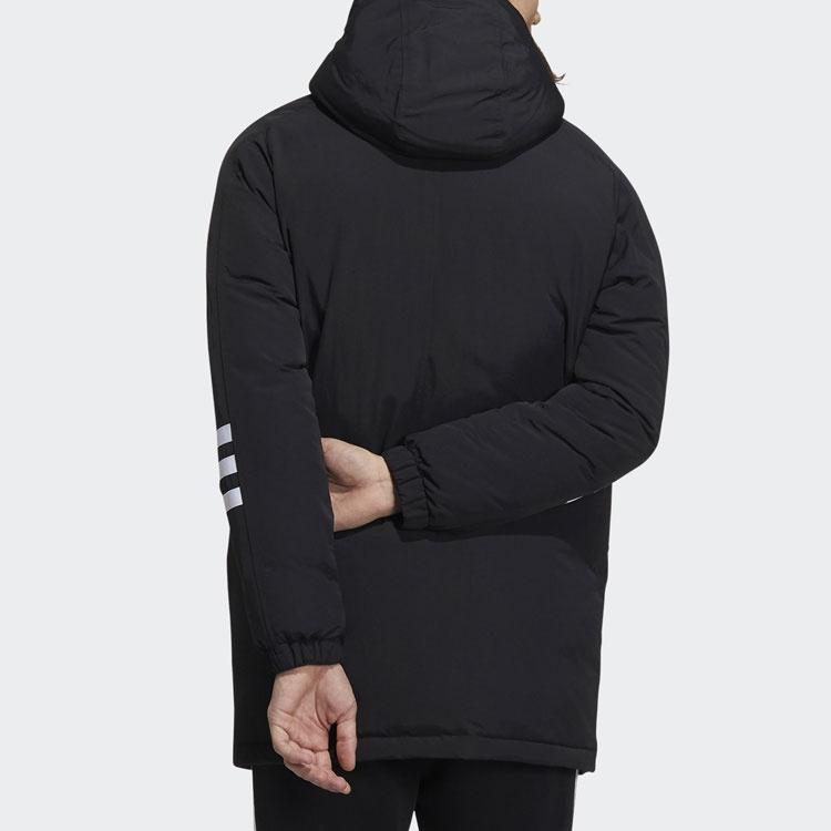 adidas Черная мужская спортивная пуховая куртка средней длины с капюшоном на молнии H45235