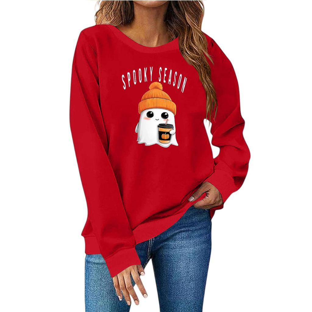 Женская мода повседневный принт повседневный длинный рукав круглый вырез толстовка топ