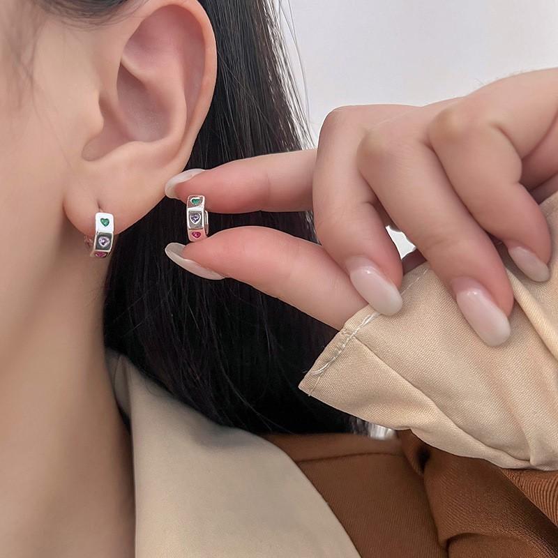 ANENJERY Красочные шестиугольные серьги-кольца с цирконием для женщин, модные, милые, персонализированные, вечерние ювелирные изделия, подарки