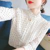 Polka Dot Shirt Women's New Fashion French Long Sleeve Bottoming Blouse Spring Autumn Loose Stand Collar OL Top M-4XL