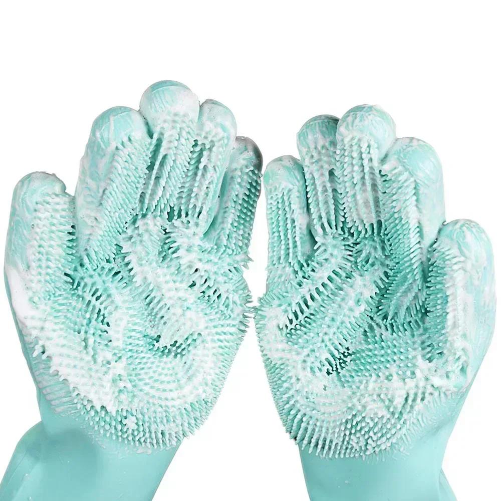 Rubber Dishwashing Gloves Household Dishwashing Gloves Kitchen Dish-scrubbing Gloves Multi-functional Vegetable-washing Gloves