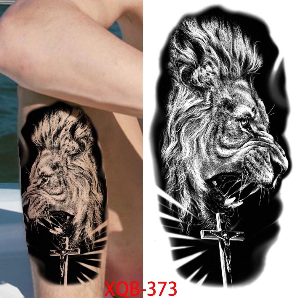 1 PC 210*114MM Cat Geometry Black Temporary Tattoos For Men Women Black Forest Skull Tiger Wolf Tattoo Sticker Evil Devil Arm Tattoo