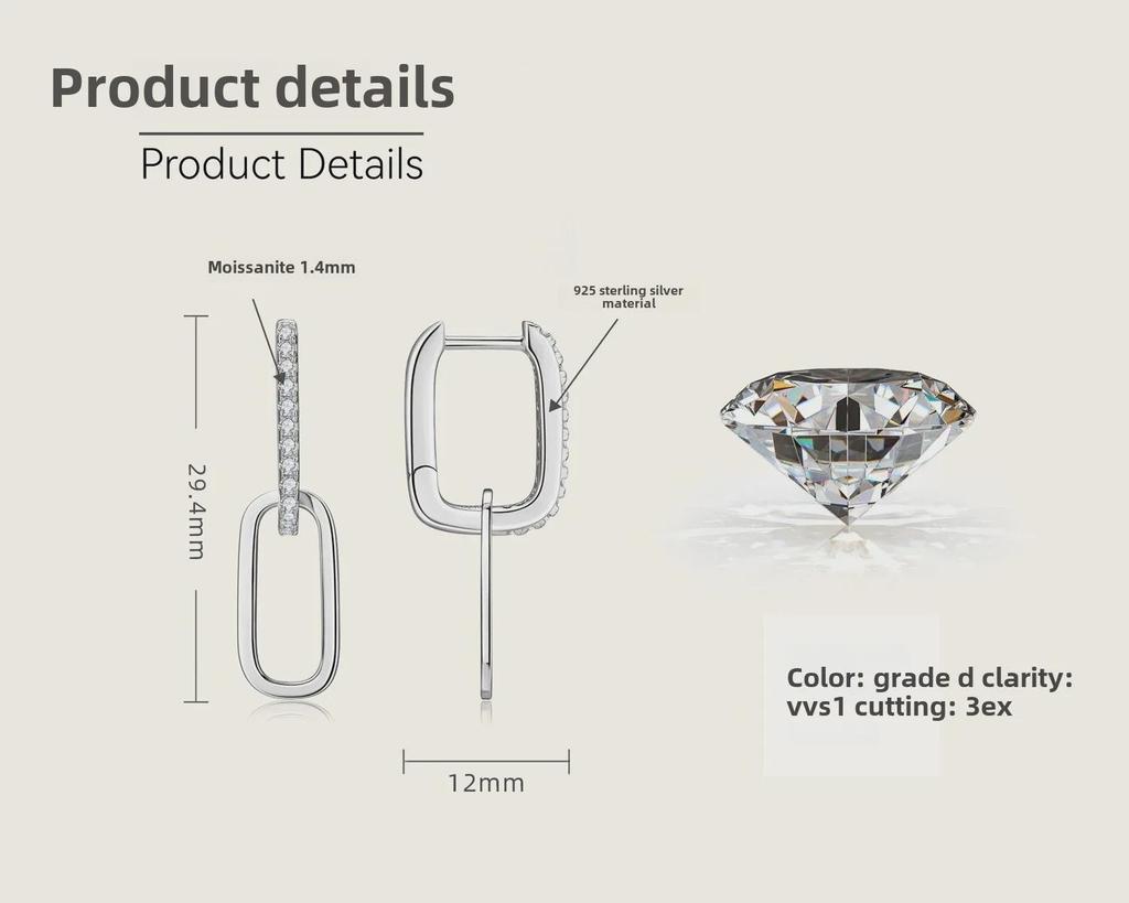 Элегантные женские серьги-кисточки с двойным кольцом и муассанитом - серебро S925, дизайн класса люкс