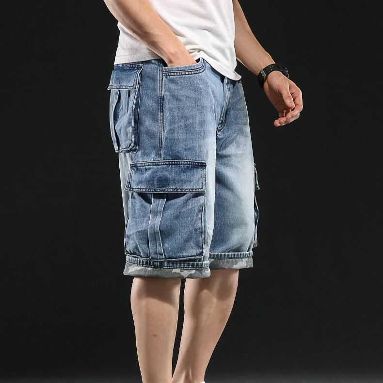 Мужские широкие джинсовые шорты с несколькими карманами 7 Point Work Cargo Jeans Shorts Fat Plus Size Denim Shorts Male