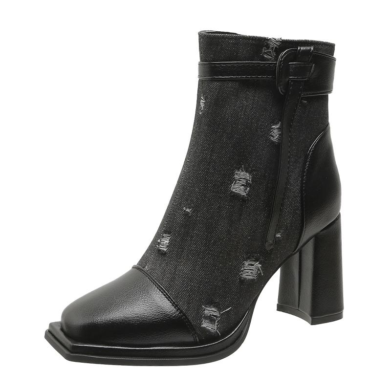 2024 Осень/Зима Популярные Модные Женские Сапоги Новые Модные Квадратные Головки Молнии Боковые Высокие Каблуки Универсальные Модные Женские Сапоги