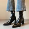 Модные Ретро Коричневые Ботильоны с Острым Носком на Толстом Каблуке Женские Водонепроницаемая Кожа Удобные Дышащие Осень Зима Весна
