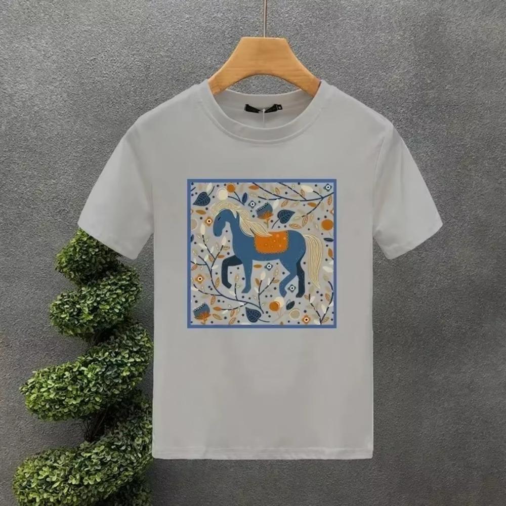 Cute Horse Style Luxury Brand Cotton Letter Print Couple T-Shirt Summer Harajuku MenWomen Short Sleeve T-shirt Men's Clothing