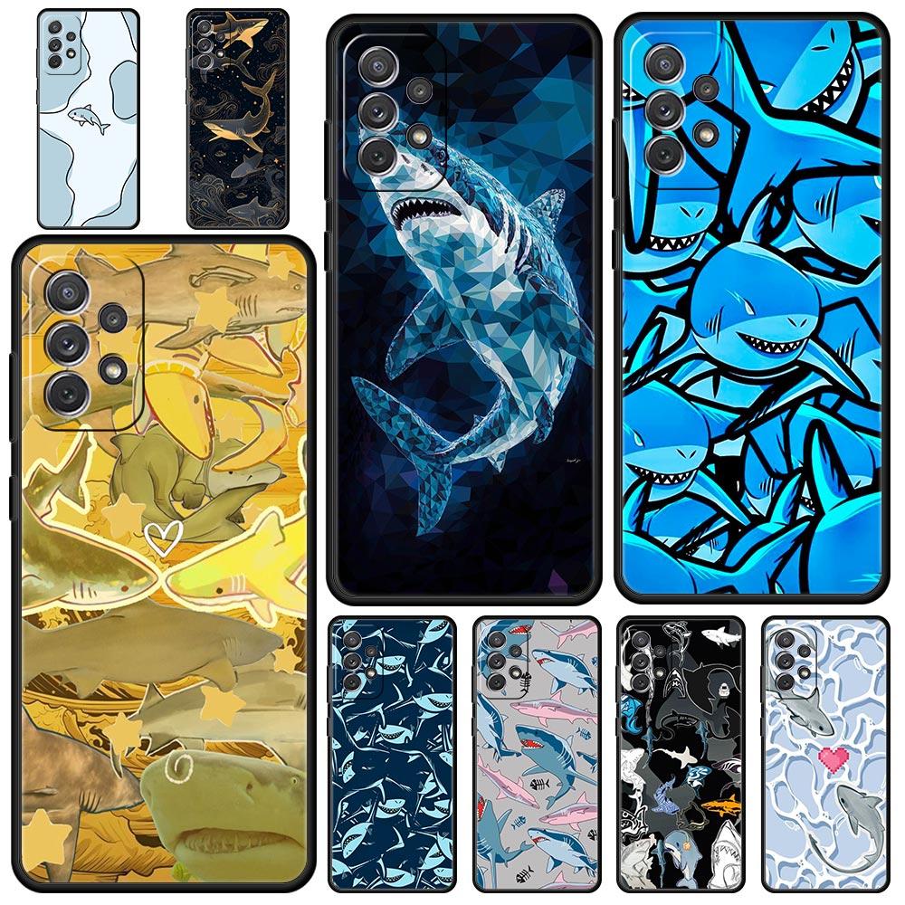 Чехол для телефона с узором «Акулы на море» для Samsung Galaxy A55 A35 A15 A14 A13 A25 A54 A51 A71 A72 A73 A32 A52 A41 5G Мягкий корпус из ТПУ