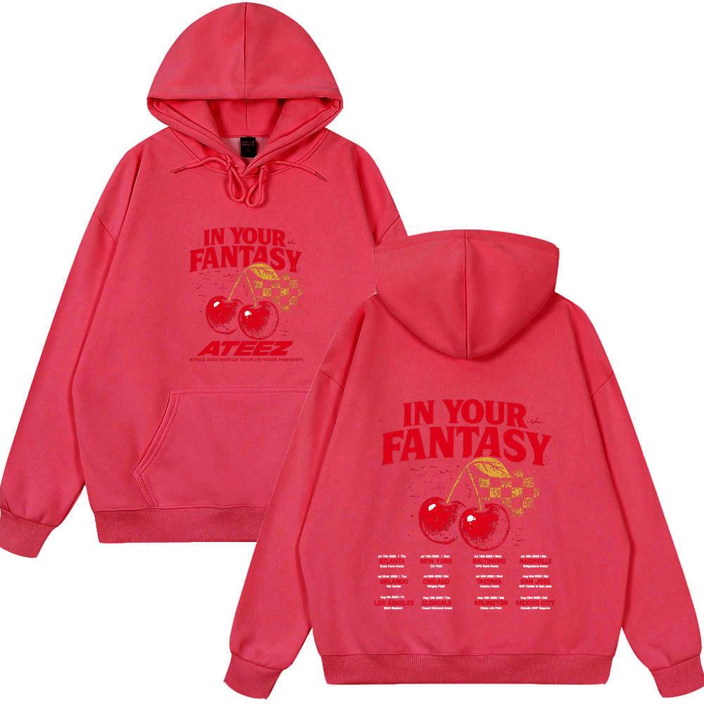 Ateez 2025 World Tour in Your Fantasy Tour Cherry Vintage Tops Korean Kpop Fashion Hoodies Men's Women Hoody Vintage Style Wears