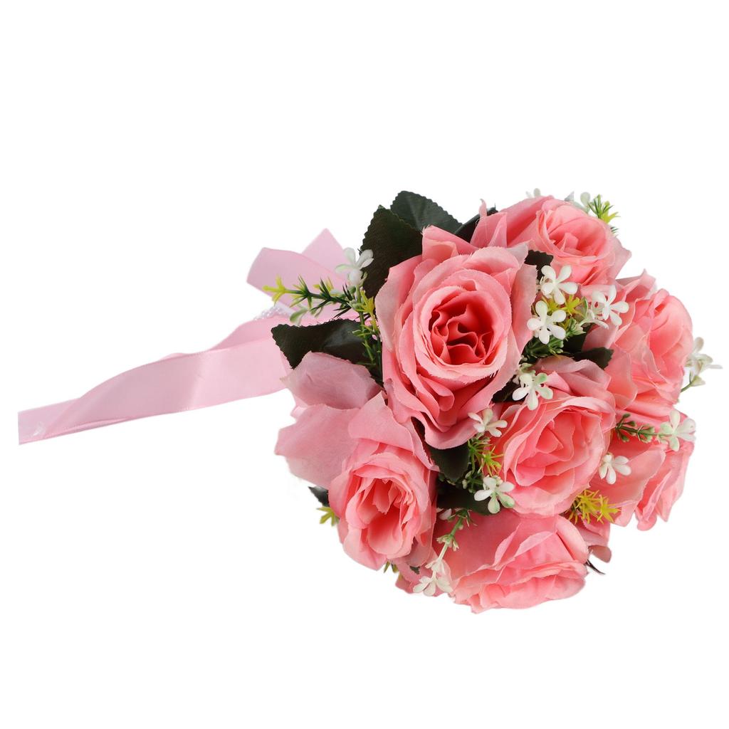 Artificial Wedding Bouquet Silk Flower Simulation Rose Bouquet for Bride Holding FlowersPink