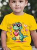 Kids Clothes Happy Dinosaur Hugging Heart Print Fashion Short Sleeve T-Shirt Casual Summer Top Crew Neck Boys' Summer Clothing