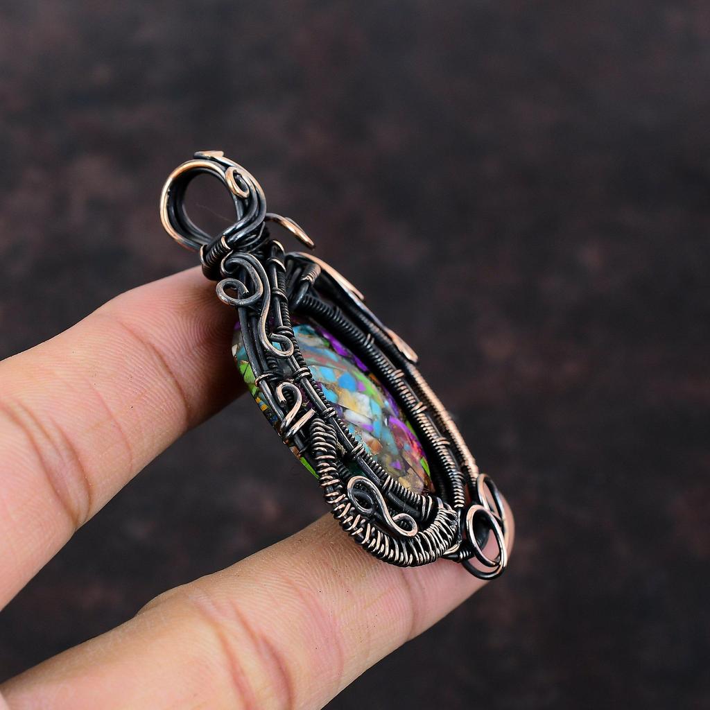 Fiesta Kingman Turquoise Pendant Multi Copper Turquoise Pendant Copper Wire Wrapped Gemstone Jewelry Handmade Elegant Pendant Copper Pendant
