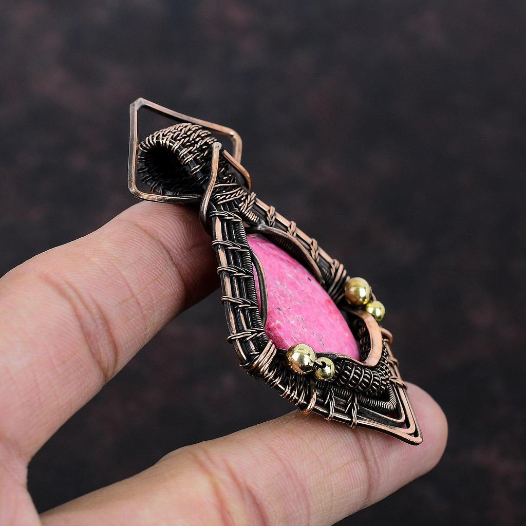 Подвеска из тулита, медная проволочная обертка, ювелирные изделия из тулита, подвеска из натурального драгоценного камня, медная проволочная обертка, ювелирные изделия ручной работы, подарок жене